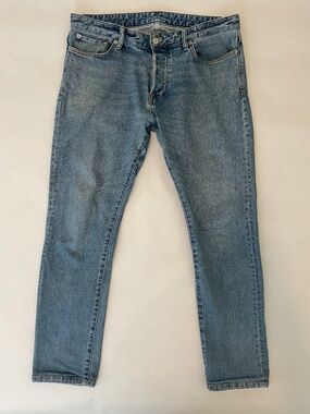 Buck Mason Maverick Slim Jeans Mens 36 x 34 Light Wash Button Fly